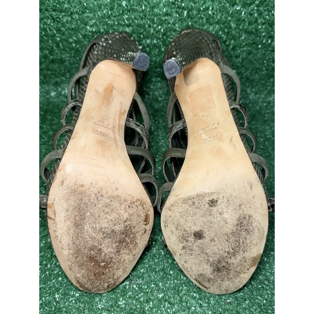 Gucci Vintage Green Snakeskin Suede Python Ankle Strap Heel‎ Size 7.5 US/EU 37.5 - Picture 13 of 16